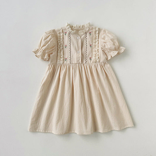 MyKids-USA® Summer Arrival Baby Kids Girls Cute Short Sleeves Flowers Pattern Embroidered Dress