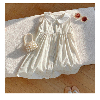MyKids-USA® Baby Kids Girls Cute Sleeveless Flowers Pattern Printed Single Breasted Dress