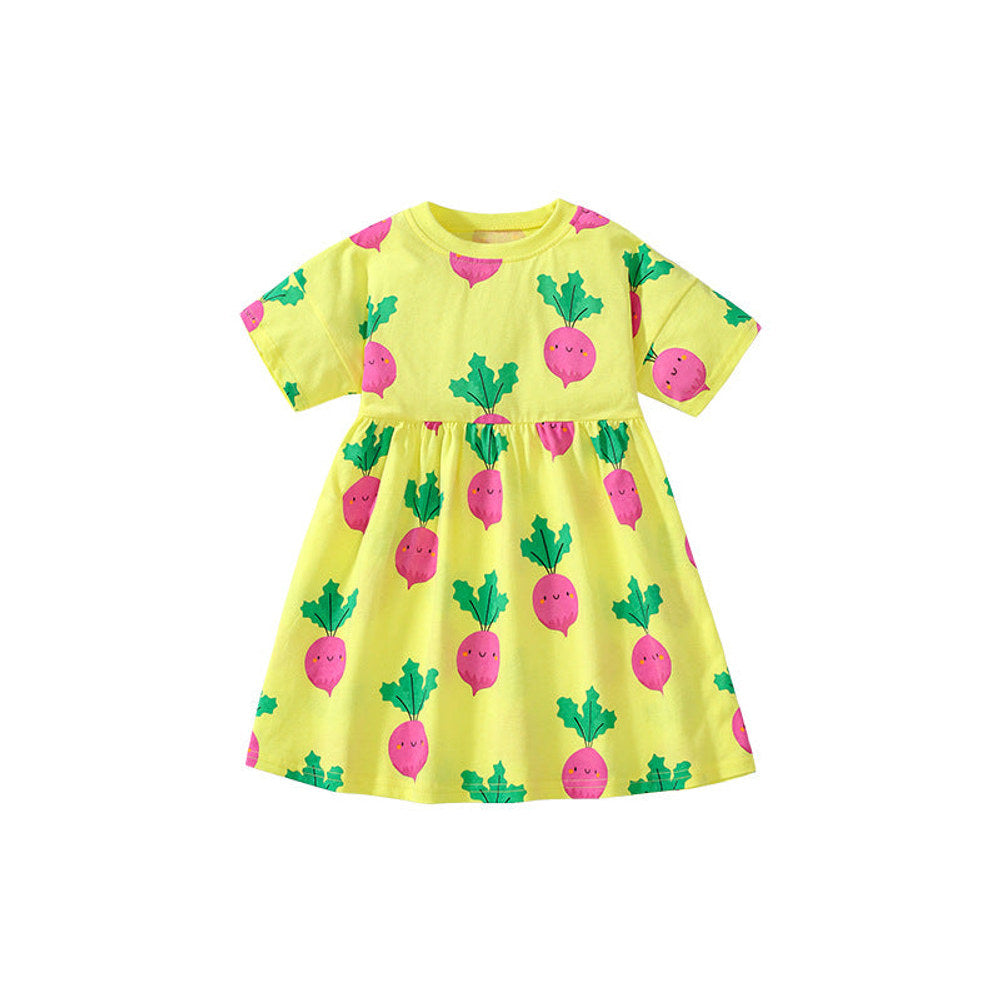 MyKids-USA® Cartoon Radish Pattern Short Sleeves Dress for Stylish