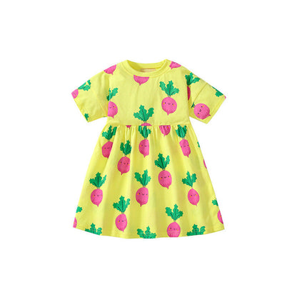 MyKids-USA® Cartoon Radish Pattern Short Sleeves Dress for Stylish