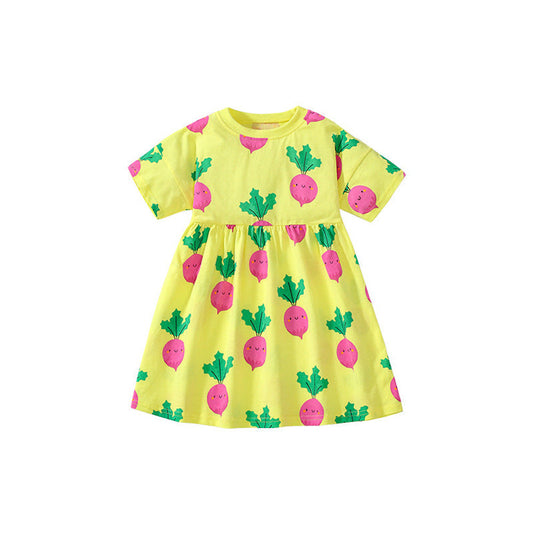 MyKids-USA® Summer Arrival Cartoon Radish Pattern Short Sleeves Dress for Stylish