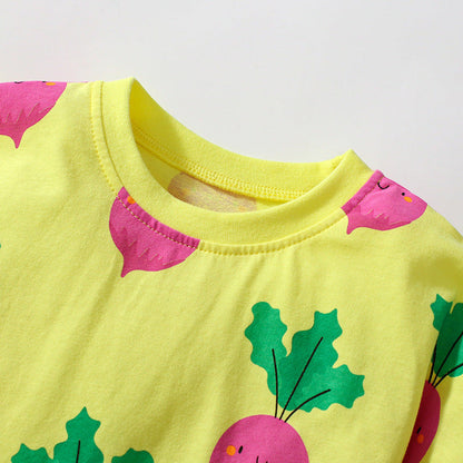 MyKids-USA® Cartoon Radish Pattern Short Sleeves Dress for Stylish