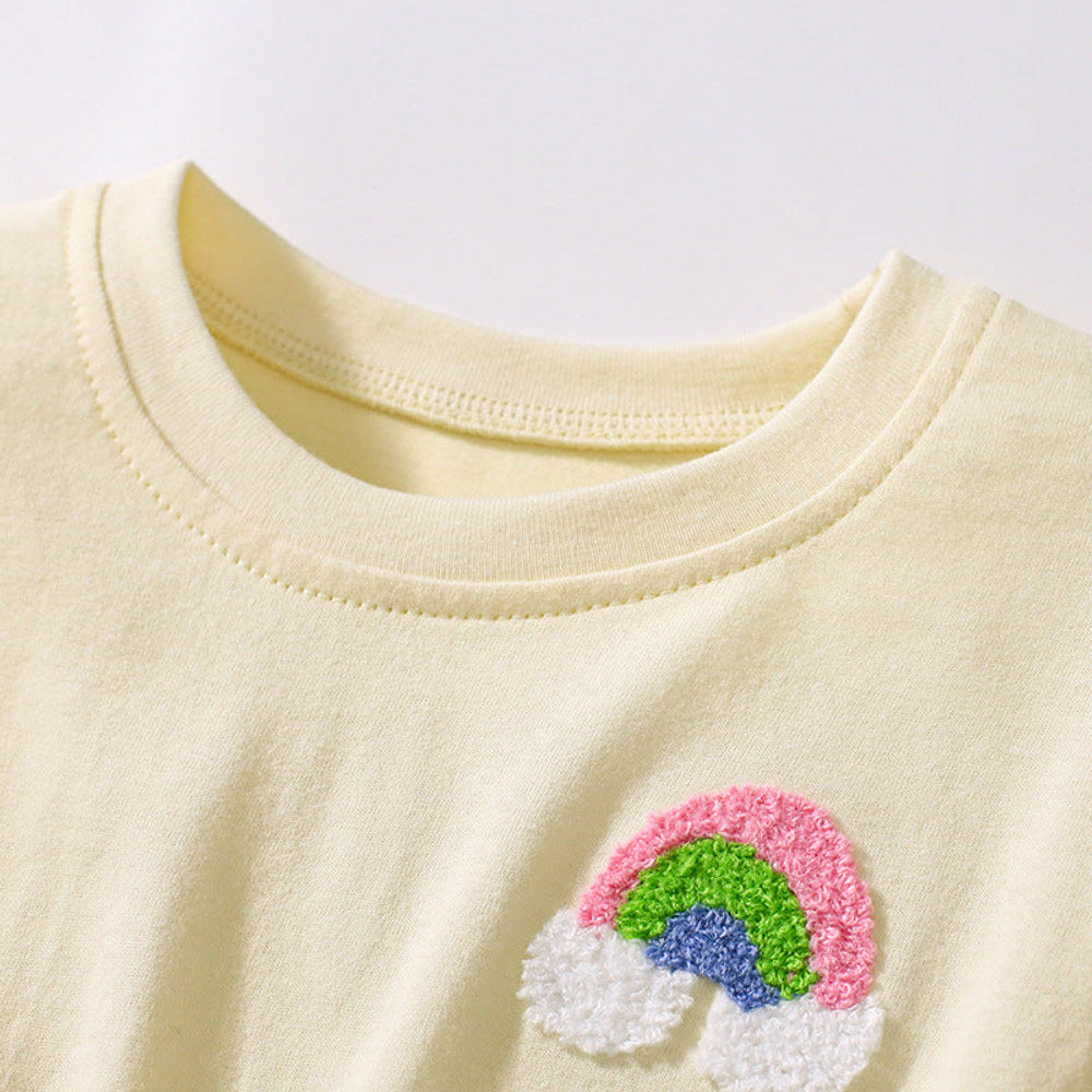 MyKids-USA® Rainbow Pattern Short Sleeves Tulle Patchwork Dress for Stylish Girls