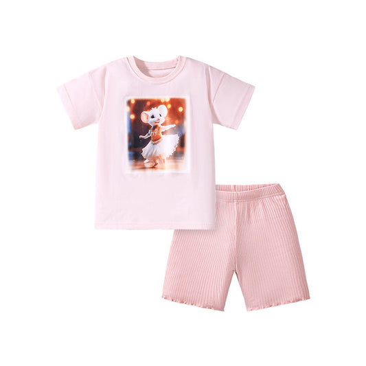 MyKids-USA® Baby Kids Princess Mouse Cartoon Pattern T-shirt and Knitted Shorts Clothing Set for Girls