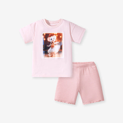 MyKids-USA® Baby Kids Princess Mouse Cartoon Pattern T-shirt and Knitted Shorts Clothing Set for Girls