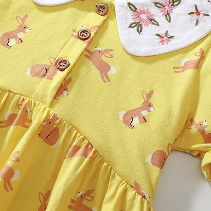 MyKids-USA® Cartoon Rabbits Pattern Short Sleeves Dress for Stylish Girls