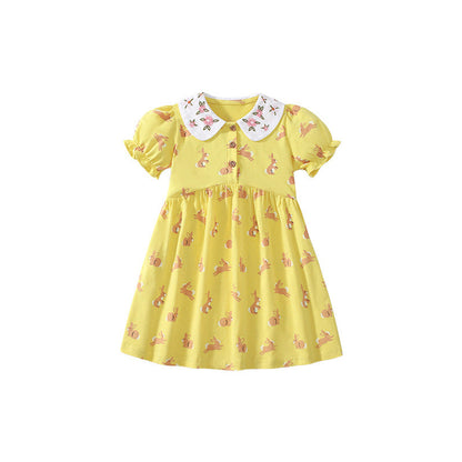 MyKids-USA® Cartoon Rabbits Pattern Short Sleeves Dress for Stylish Girls