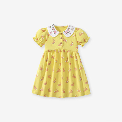 MyKids-USA® Cartoon Rabbits Pattern Short Sleeves Dress for Stylish Girls