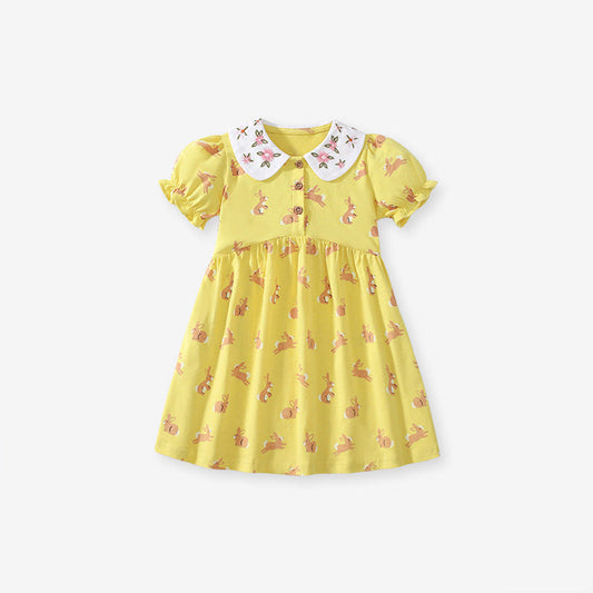 MyKids-USA® Summer Arrival Cartoon Rabbits Pattern Short Sleeves Dress for Stylish Girls