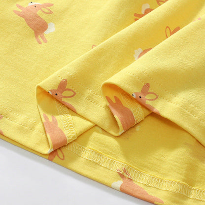 MyKids-USA® Cartoon Rabbits Pattern Short Sleeves Dress for Stylish Girls