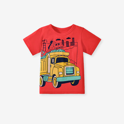 MyKids-USA® Kids’ Trucks Cartoon Pattern Short Sleeves T-shirt in European and American Style