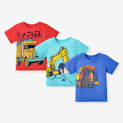 MyKids-USA® Kids’ Trucks Cartoon Pattern Short Sleeves T-shirt in European and American Style