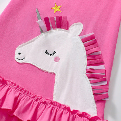 MyKids-USA® Cartoon Unicorn Pattern Short Sleeves Dress for Stylish Girls