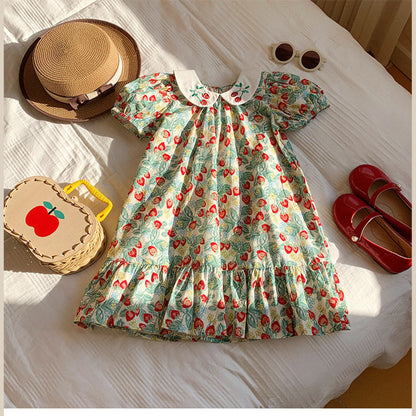 MyKids-USA® Baby Kids Girls Cute Short Sleeves Strawberry Pattern Printed Dress