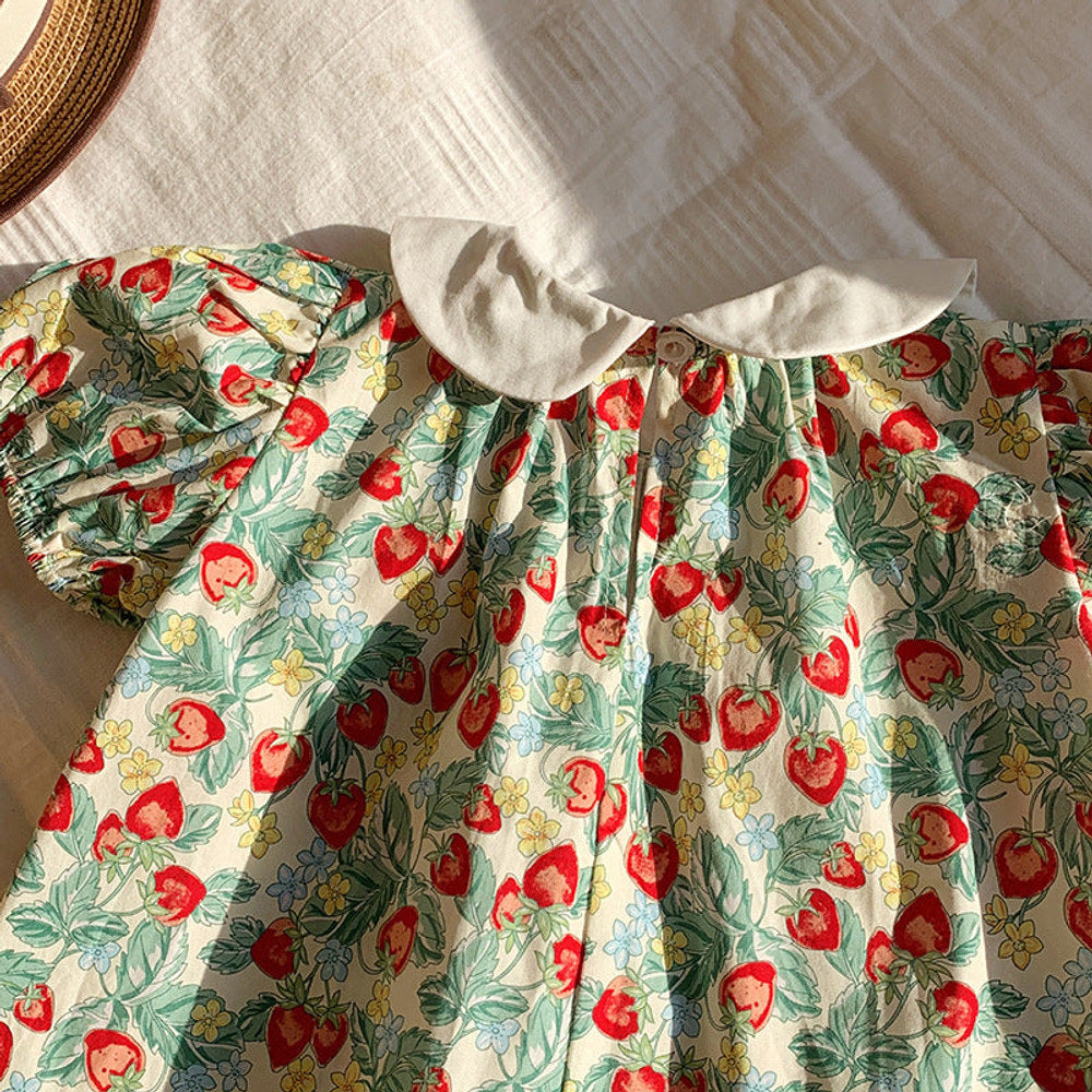 MyKids-USA® Baby Kids Girls Cute Short Sleeves Strawberry Pattern Printed Dress
