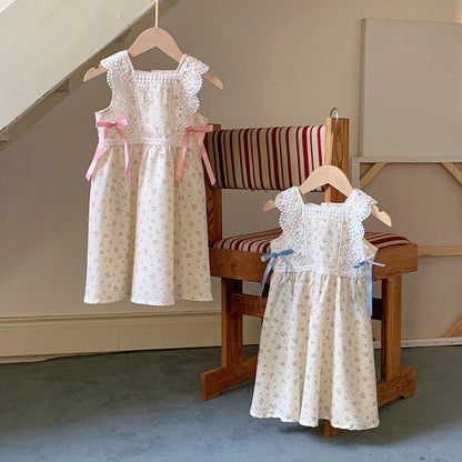 MyKids-USA® Baby Kids Girls Vintage Lace Sleeveless Flowers Pattern Printed Dress