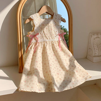 MyKids-USA® Baby Kids Girls Vintage Lace Sleeveless Flowers Pattern Printed Dress
