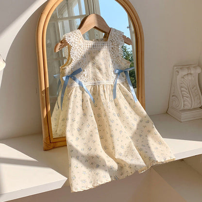 MyKids-USA® Baby Kids Girls Vintage Lace Sleeveless Flowers Pattern Printed Dress