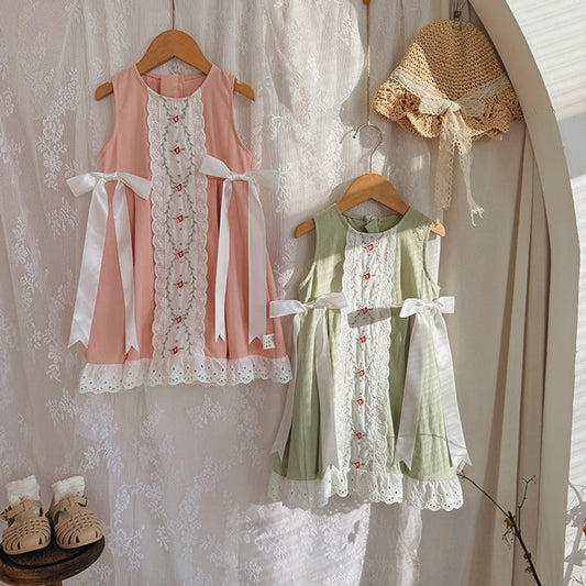 MyKids-USA® Summer Arrival Baby Kids Girls Vintage Lace Sleeveless Flowers Pattern Dress