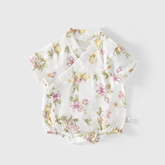 MyKids-USA® Baby Unisex Short Sleeves Cute Flowers and Leaves Pattern V Neck bodysuit