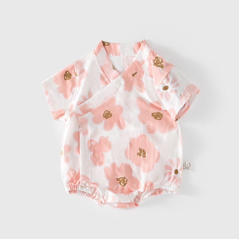 MyKids-USA® Baby Unisex Short Sleeves Cute Flowers and Leaves Pattern V Neck bodysuit