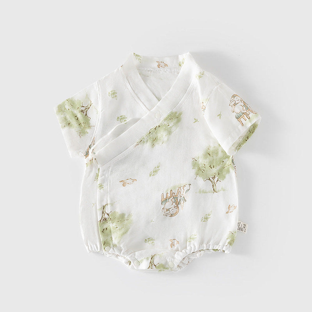 MyKids-USA® Baby Unisex Short Sleeves Cute Flowers and Leaves Pattern V Neck bodysuit