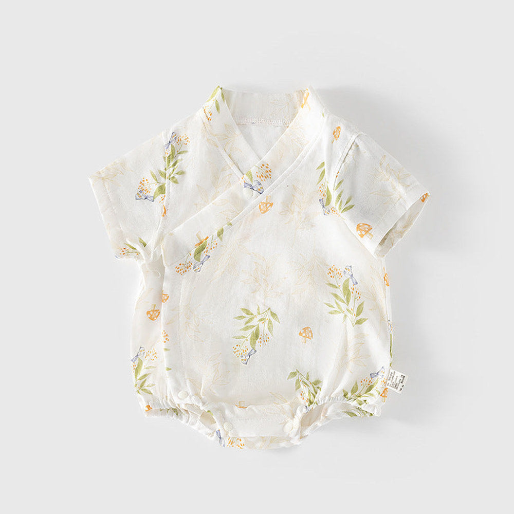 MyKids-USA® Baby Unisex Short Sleeves Cute Flowers and Leaves Pattern V Neck bodysuit