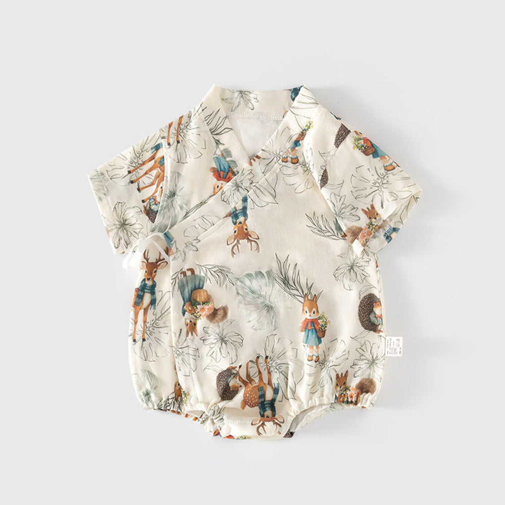 MyKids-USA® Baby Unisex Short Sleeves Cute Animals Pattern V Neck bodysuit