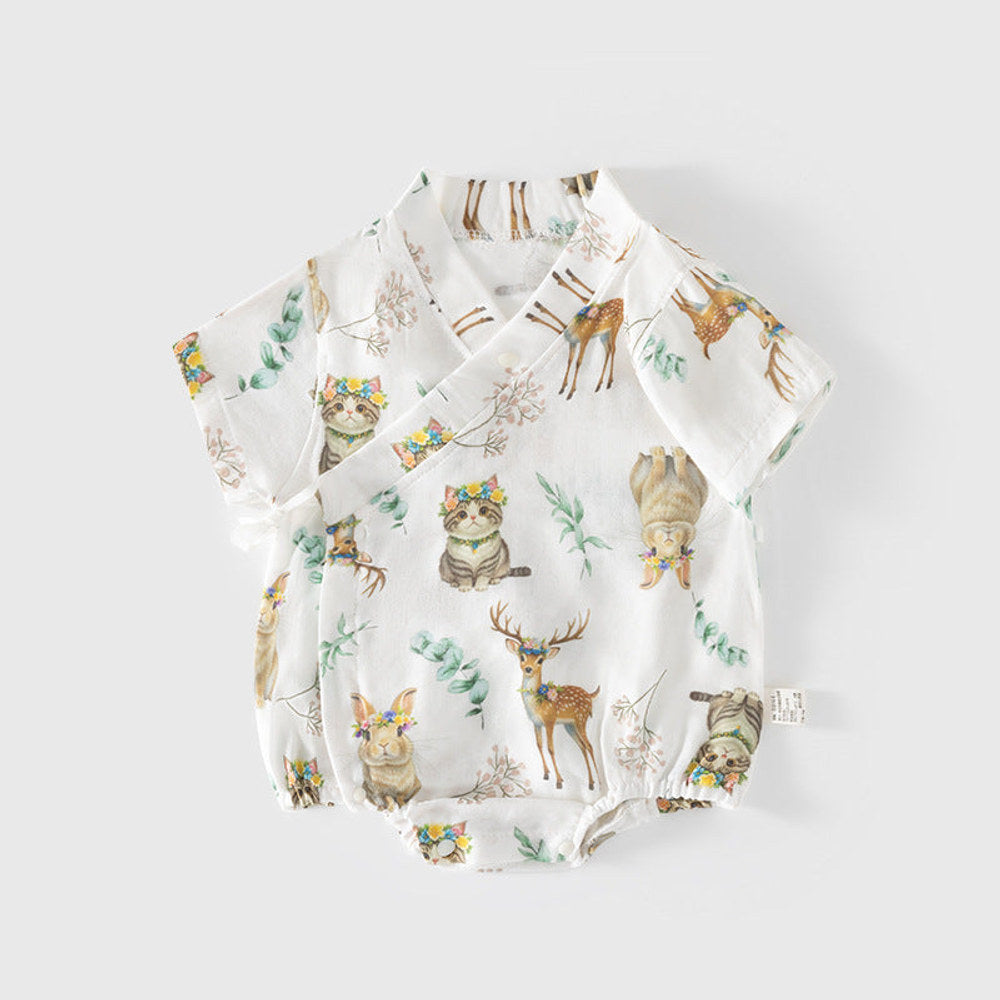 MyKids-USA® Baby Unisex Short Sleeves Cute Animals Pattern V Neck bodysuit
