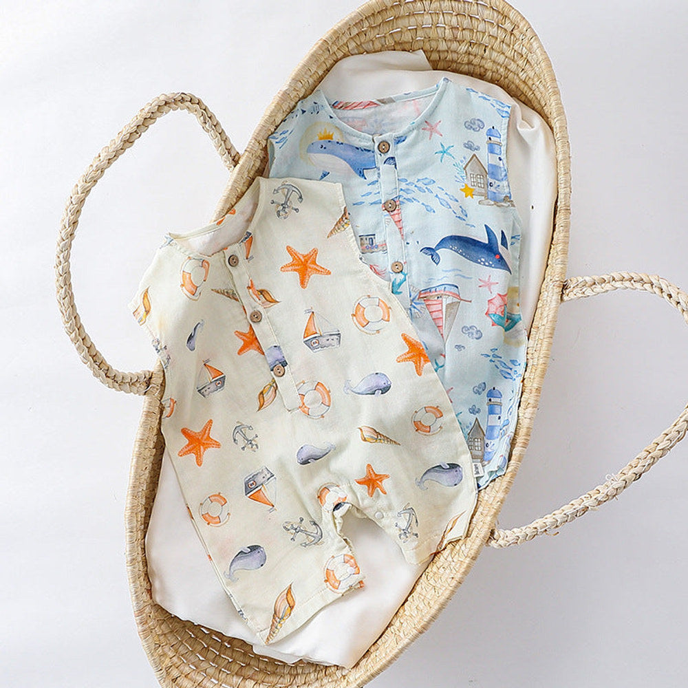 MyKids-USA® Baby Unisex Sleeveless Cute Ocean Animals Pattern bodysuit