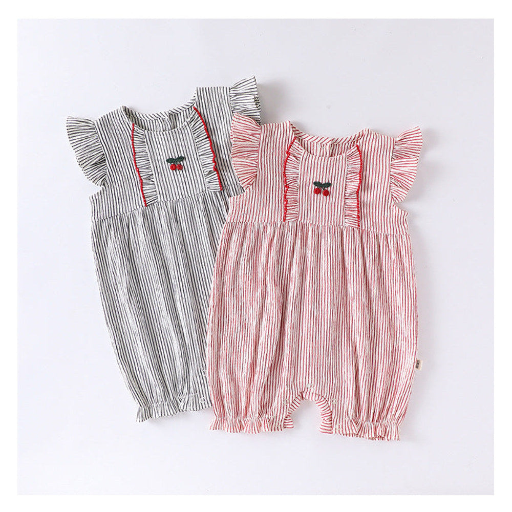 MyKids-USA® Baby Girls Sleeveless Cute Cherry Pattern Striped Rompers