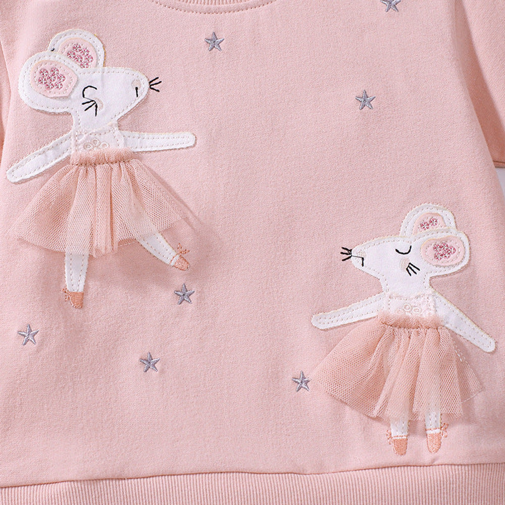 MyKids-USA® Dancing Mouse Pattern Short Sleeves Tulle Dress for Stylish Girls
