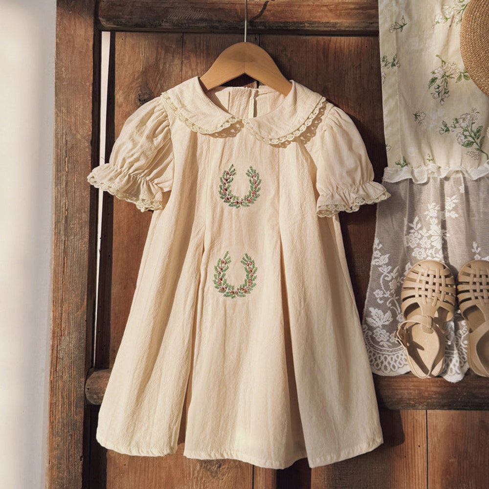 MyKids-USA® Baby Kids Girls Cute Short Sleeves Flowers Pattern Embroidered Lace Trim Dress