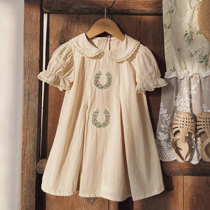 MyKids-USA® Baby Kids Girls Cute Short Sleeves Flowers Pattern Embroidered Lace Trim Dress