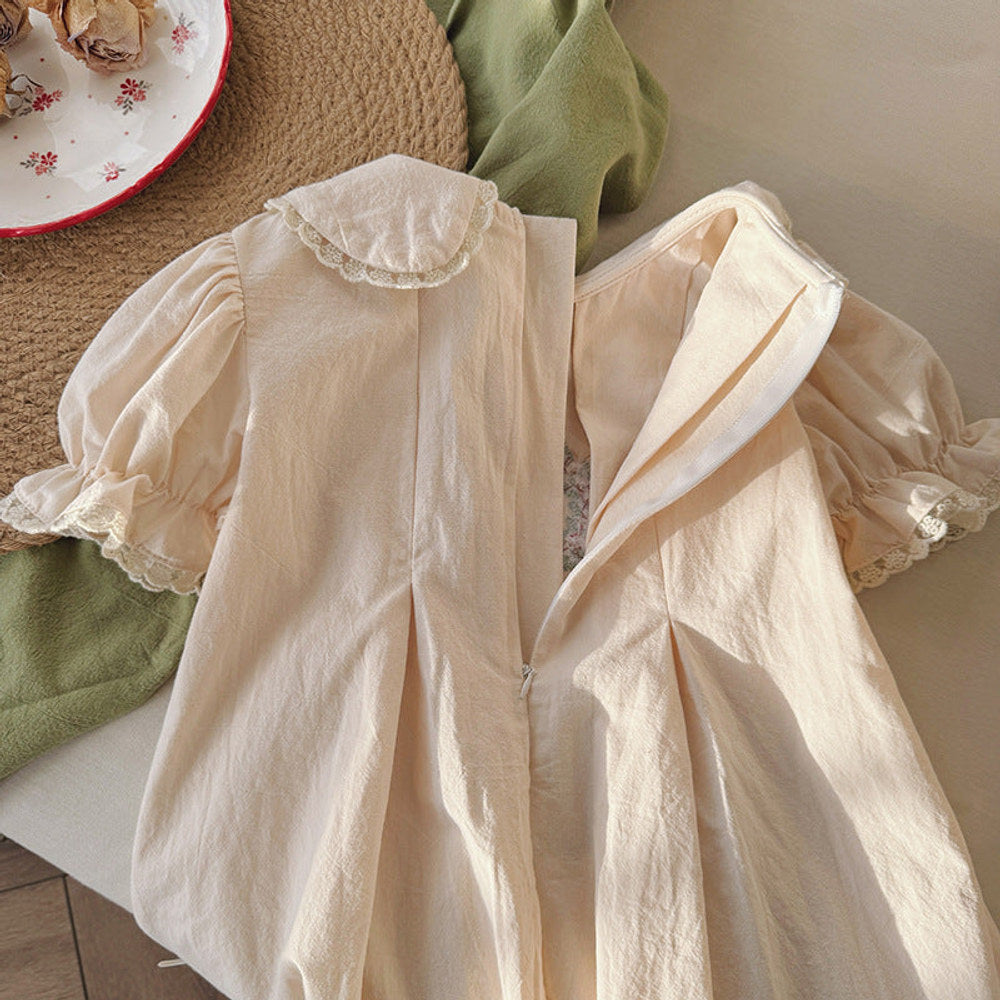 MyKids-USA® Baby Kids Girls Cute Short Sleeves Flowers Pattern Embroidered Lace Trim Dress