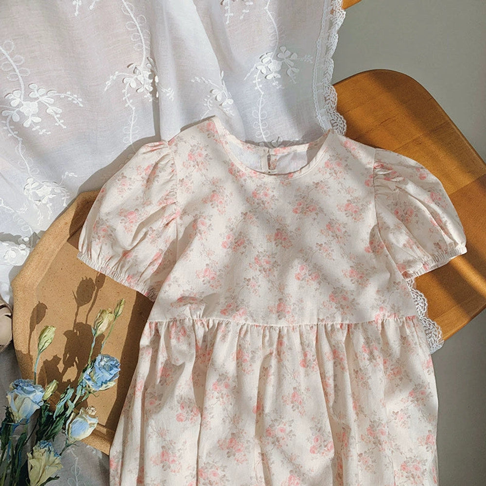 MyKids-USA® Baby Kids Girls Cute Short Sleeves Heart Hollow-out Pattern Floral Dress