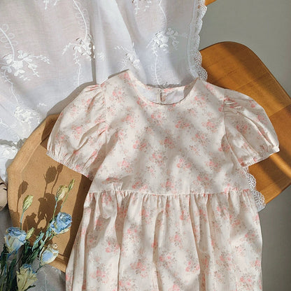 MyKids-USA® Baby Kids Girls Cute Short Sleeves Heart Hollow-out Pattern Floral Dress