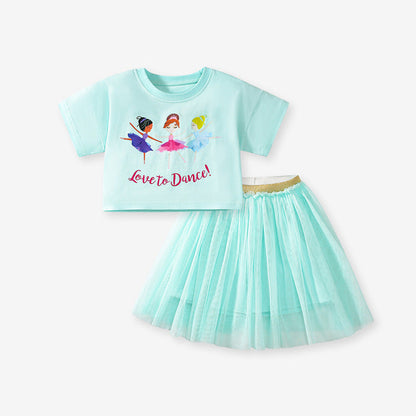 MyKids-USA® Baby Kids Princess Cartoon Pattern T-shirt and Tulle Skirt Clothing Set for Girls