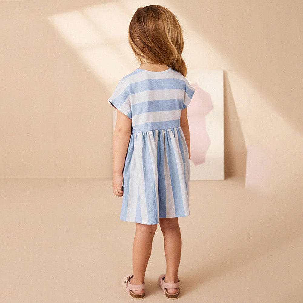 MyKids-USA® Flowers Pattern Short Sleeves Striped Dress for Stylish Girls