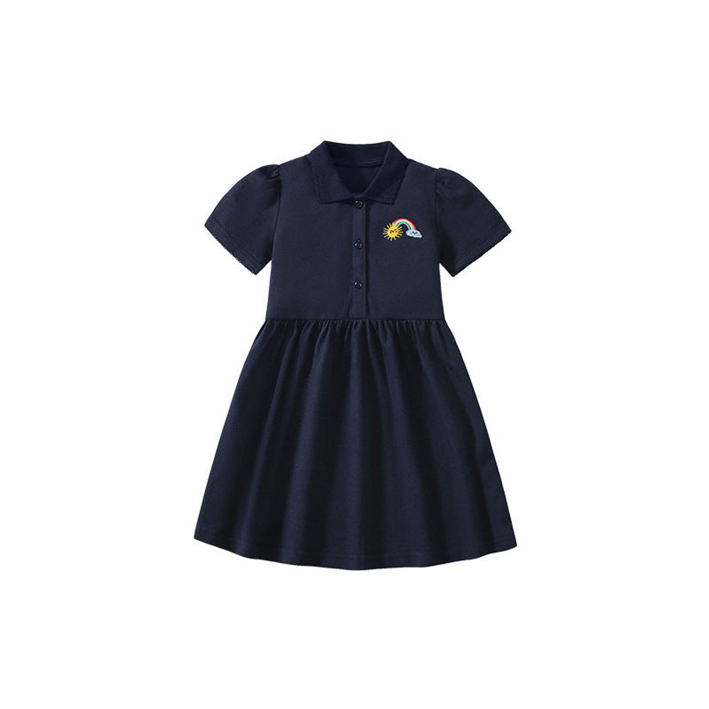 MyKids-USA® Rainbow Pattern Short Sleeves Polo Dress for Stylish Girls