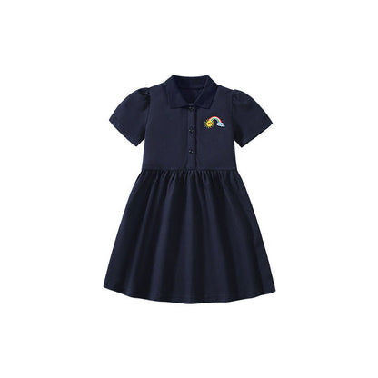 MyKids-USA® Rainbow Pattern Short Sleeves Polo Dress for Stylish Girls
