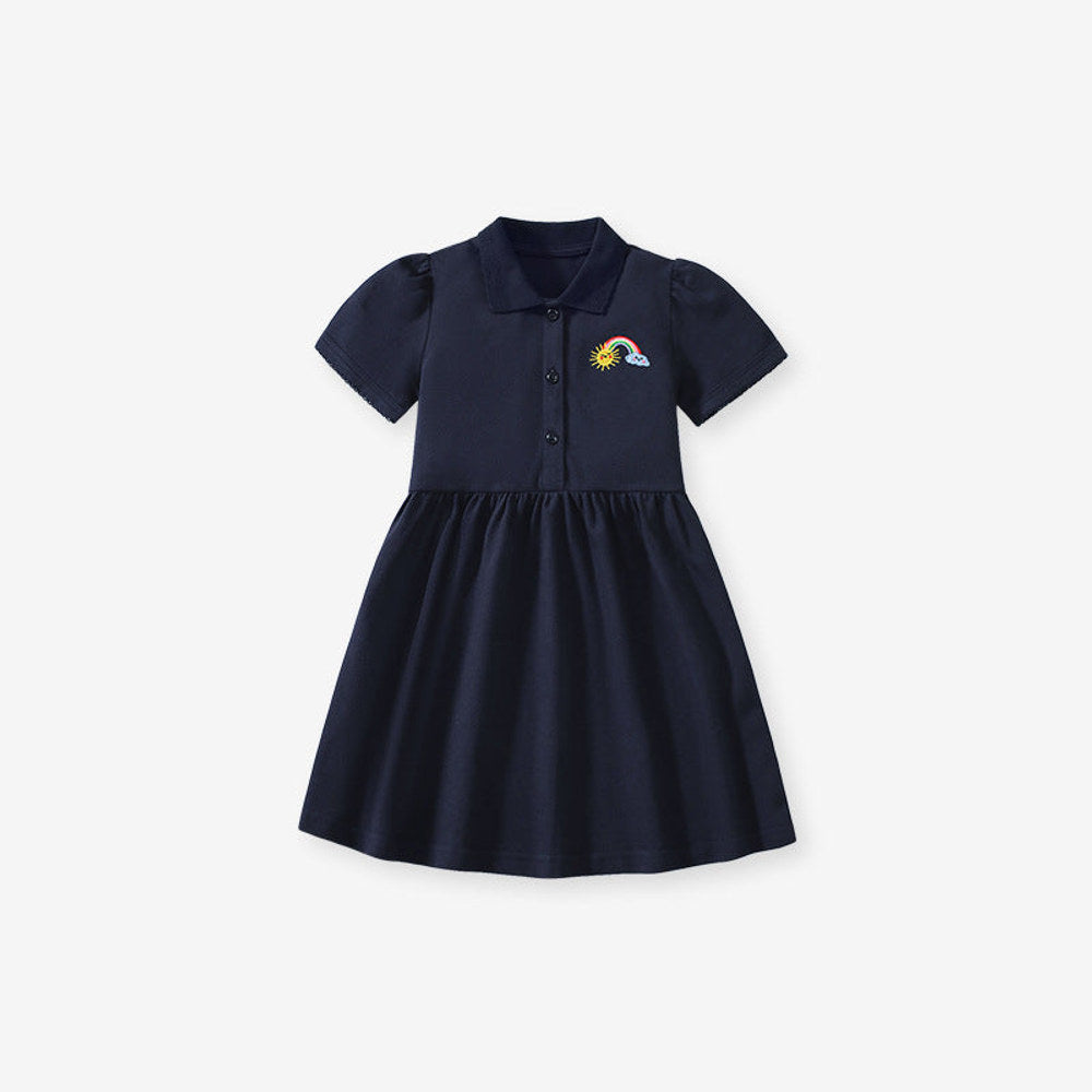 MyKids-USA® Rainbow Pattern Short Sleeves Polo Dress for Stylish Girls