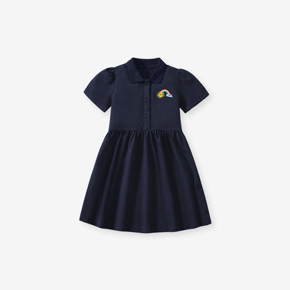 MyKids-USA® Rainbow Pattern Short Sleeves Polo Dress for Stylish Girls
