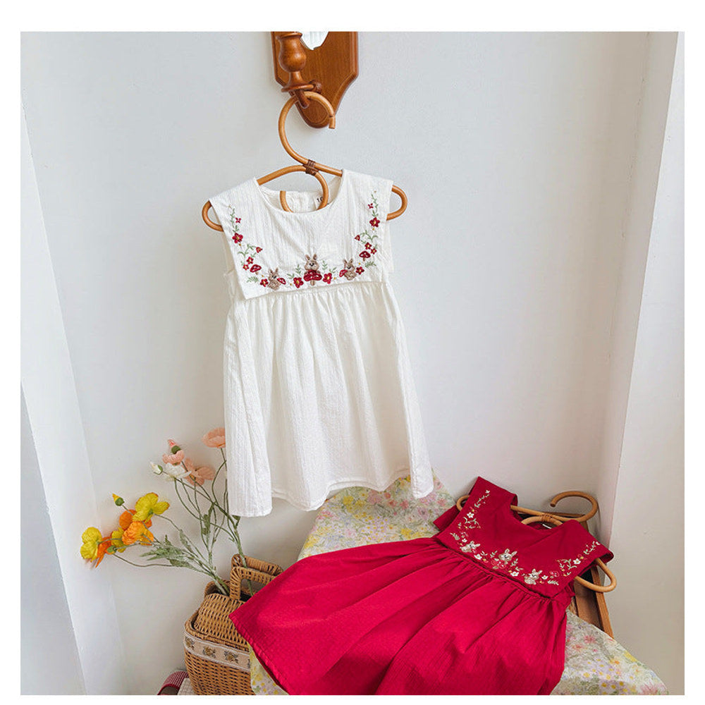 MyKids-USA® Flowers Embroidery Pattern Sleeveless Dress for Stylish Girls