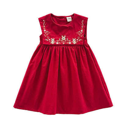 MyKids-USA® Flowers Embroidery Pattern Sleeveless Dress for Stylish Girls