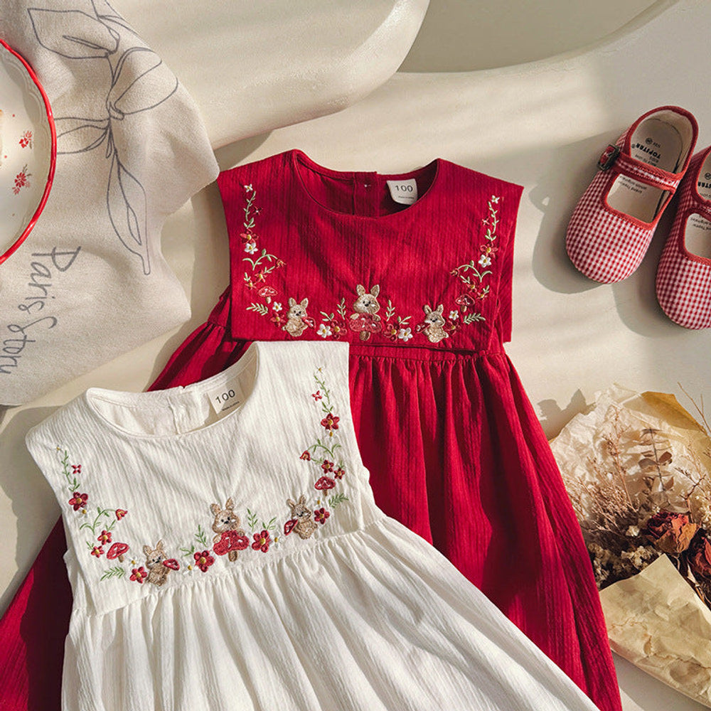 MyKids-USA® Flowers Embroidery Pattern Sleeveless Dress for Stylish Girls