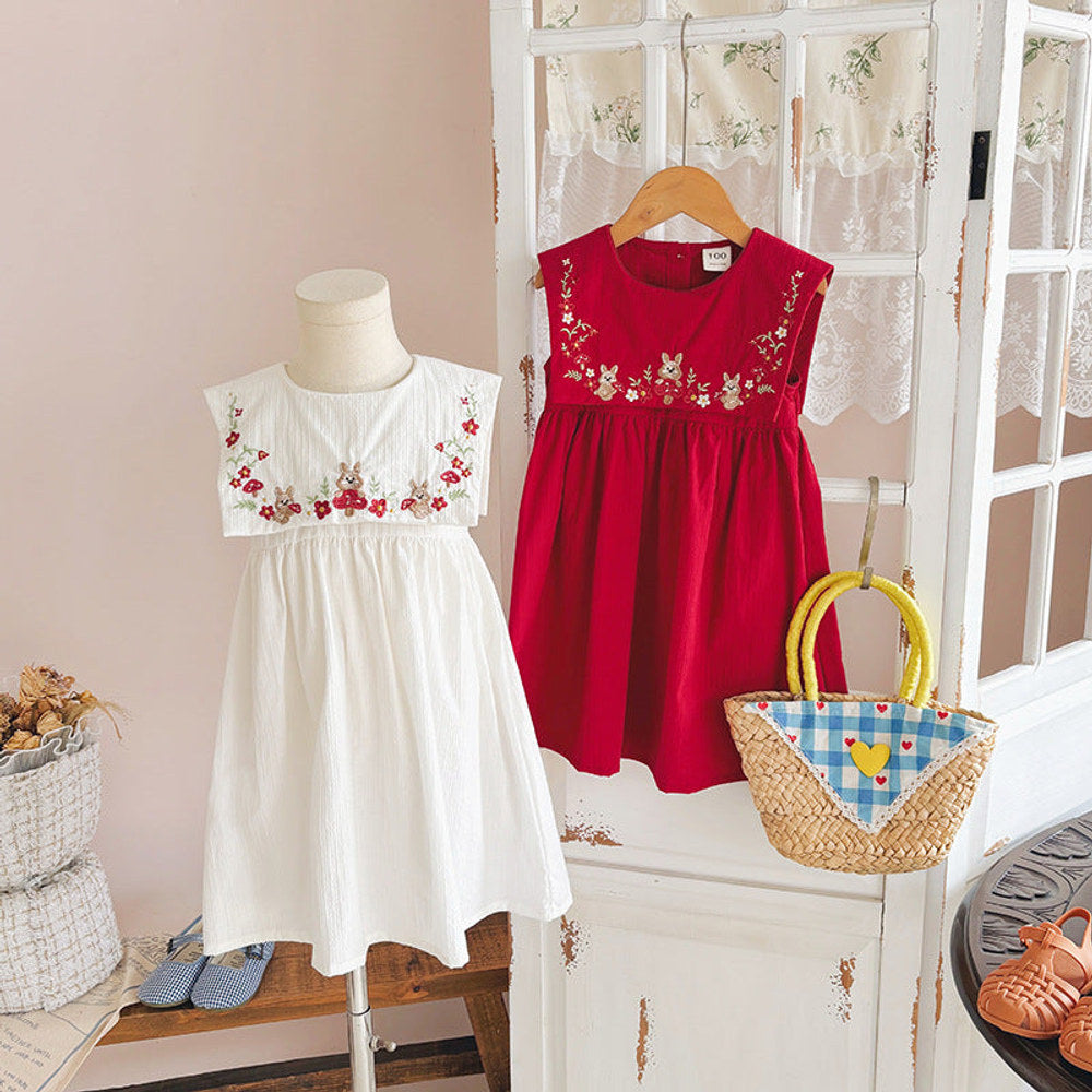 MyKids-USA® Flowers Embroidery Pattern Sleeveless Dress for Stylish Girls