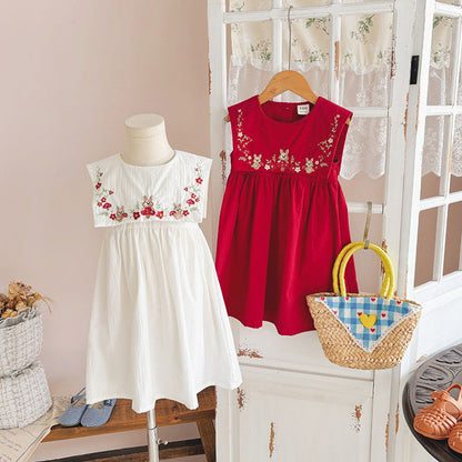 MyKids-USA® Flowers Embroidery Pattern Sleeveless Dress for Stylish Girls