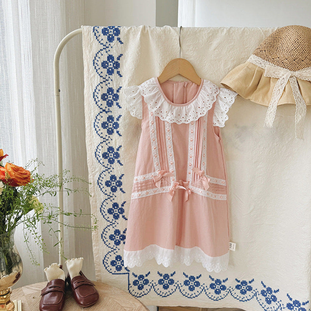 MyKids-USA® Flowers Pattern Lace Trim Fly Sleeves Dress for Stylish Girls