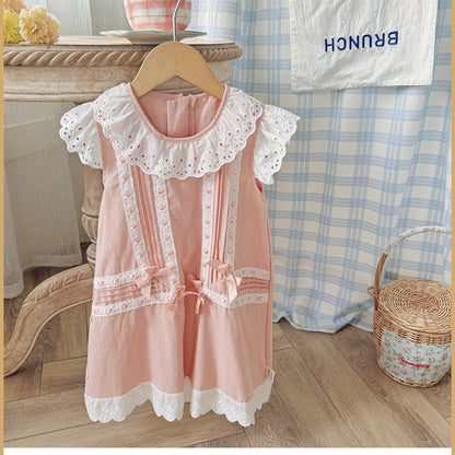MyKids-USA® Flowers Pattern Lace Trim Fly Sleeves Dress for Stylish Girls